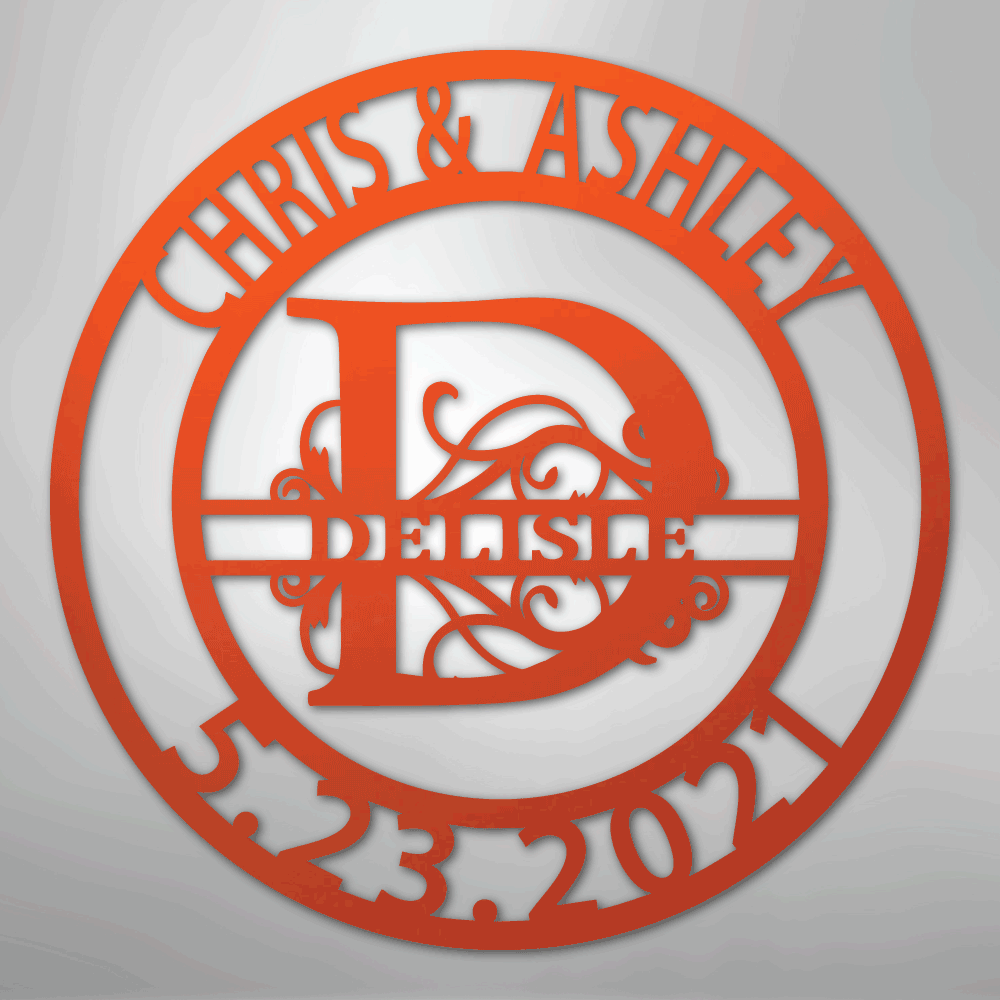My Easy Monogram Steel Sign Orange / 24" Elaborate Split Letter Family Name - Steel Sign