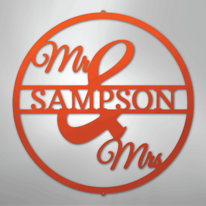 My Easy Monogram Steel Sign Orange / 24" Mr and Mrs Circle Monogram - Steel Sign