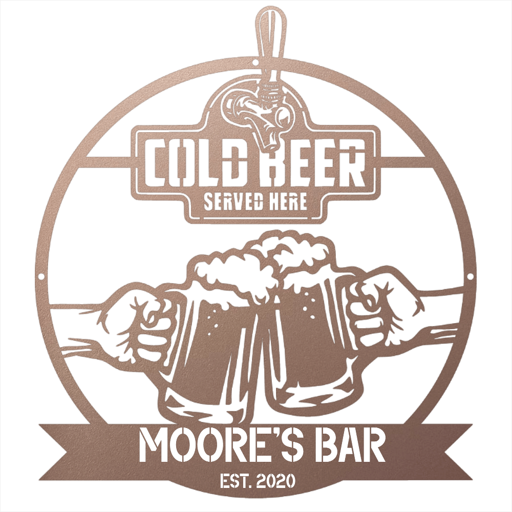 My Easy Monogram Steel Sign Personalized Cold Beer Cheers Metal Wall Art