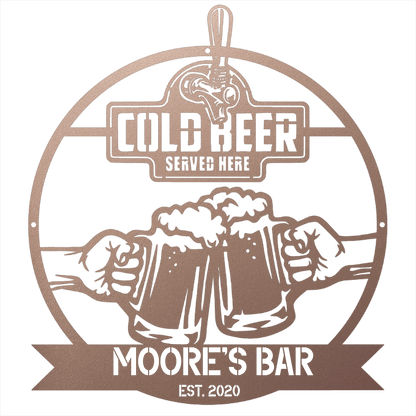 My Easy Monogram Steel Sign Personalized Cold Beer Cheers Metal Wall Art