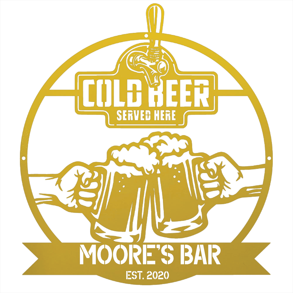 My Easy Monogram Steel Sign Personalized Cold Beer Cheers Metal Wall Art