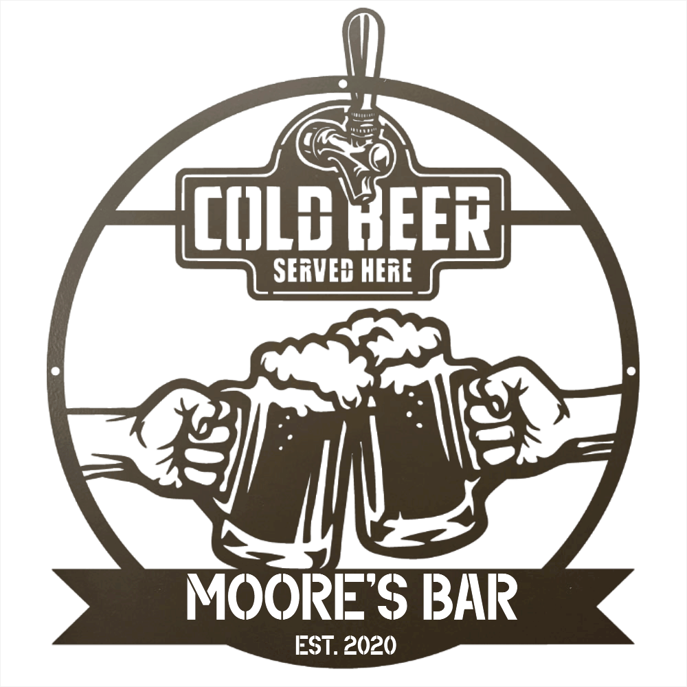 My Easy Monogram Steel Sign Personalized Cold Beer Cheers Metal Wall Art