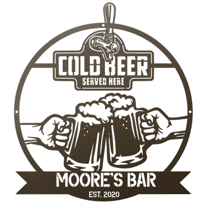 My Easy Monogram Steel Sign Personalized Cold Beer Cheers Metal Wall Art