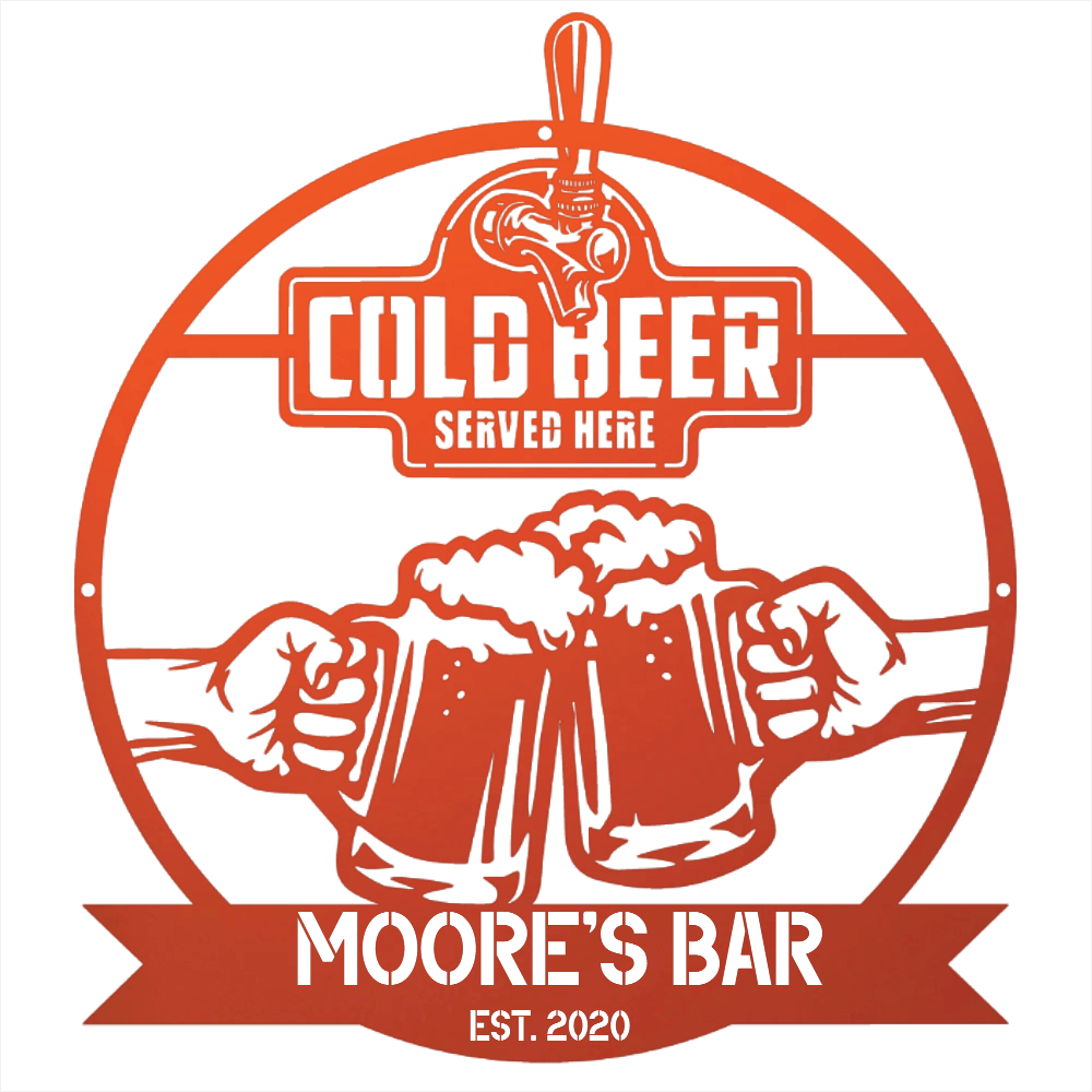 My Easy Monogram Steel Sign Personalized Cold Beer Cheers Metal Wall Art