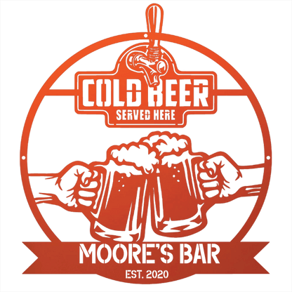My Easy Monogram Steel Sign Personalized Cold Beer Cheers Metal Wall Art