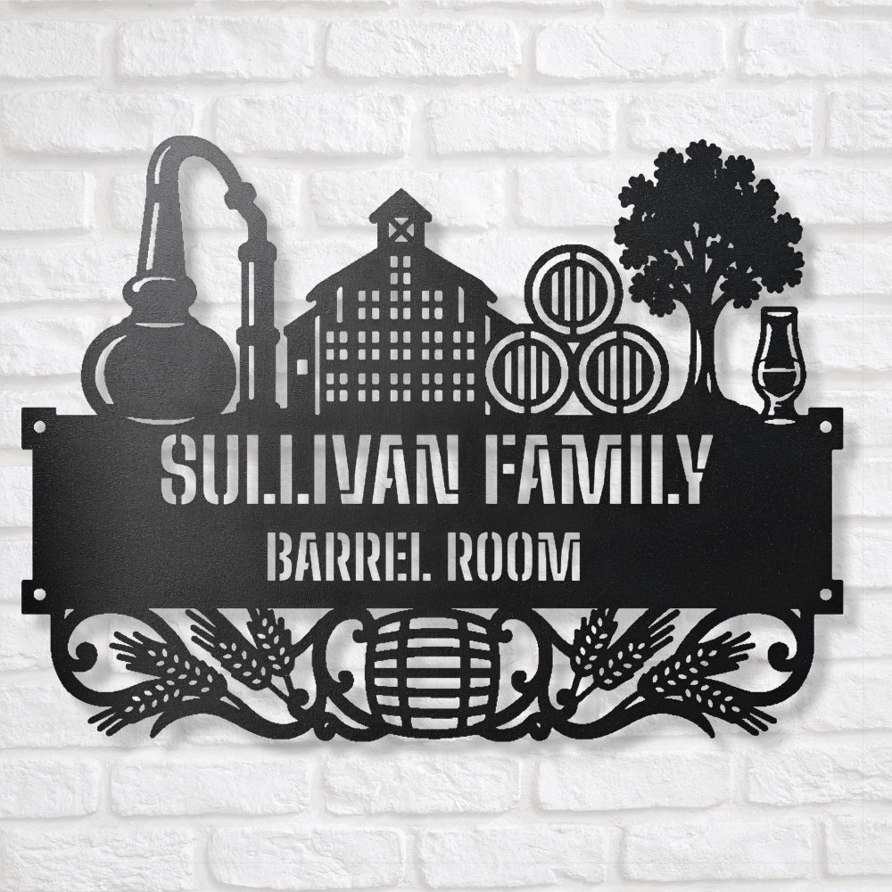 My Easy Monogram Steel Sign Personalized Distillery Barrel Room Metal Wall Art