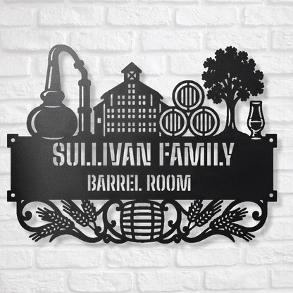 My Easy Monogram Steel Sign Personalized Distillery Barrel Room Metal Wall Art