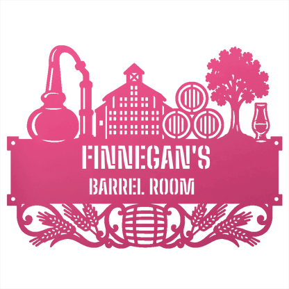 My Easy Monogram Steel Sign Pink / 12 Personalized Distillery Barrel Room Metal Wall Art