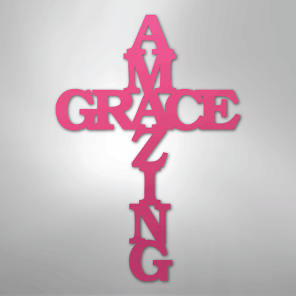 My Easy Monogram Steel Sign Pink / 24" Amazing Grace Cross - Steel Sign