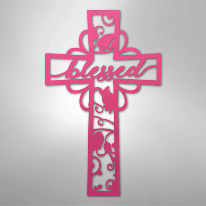 My Easy Monogram Steel Sign Pink / 24" Blessed Cross - Steel Sign