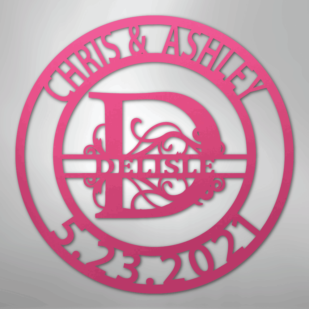 My Easy Monogram Steel Sign Pink / 24" Elaborate Split Letter Family Name - Steel Sign