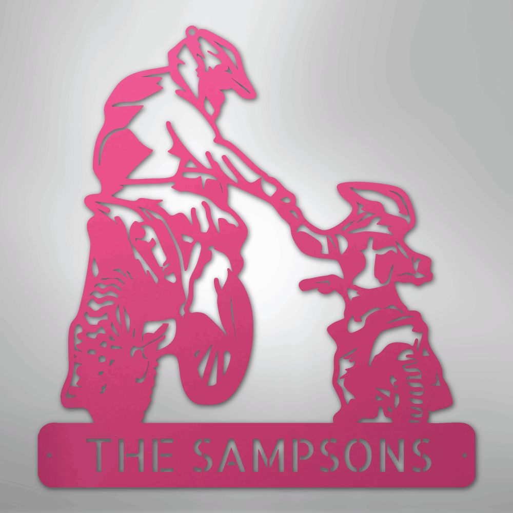 My Easy Monogram Steel Sign Pink / 24" Father and Son Motorcross Monogram - Steel Sign