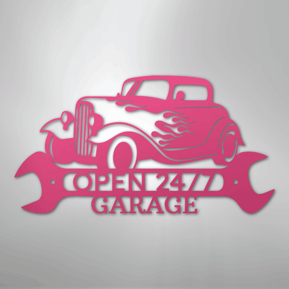 My Easy Monogram Steel Sign Pink / 24" Hot Rod Shop Monogram - Steel Sign