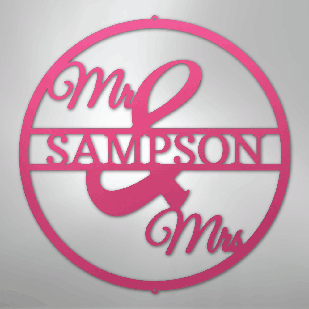My Easy Monogram Steel Sign Pink / 24" Mr and Mrs Circle Monogram - Steel Sign