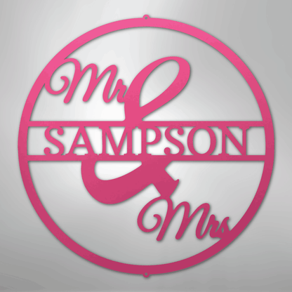 My Easy Monogram Steel Sign Pink / 24" Mr and Mrs Circle Monogram - Steel Sign