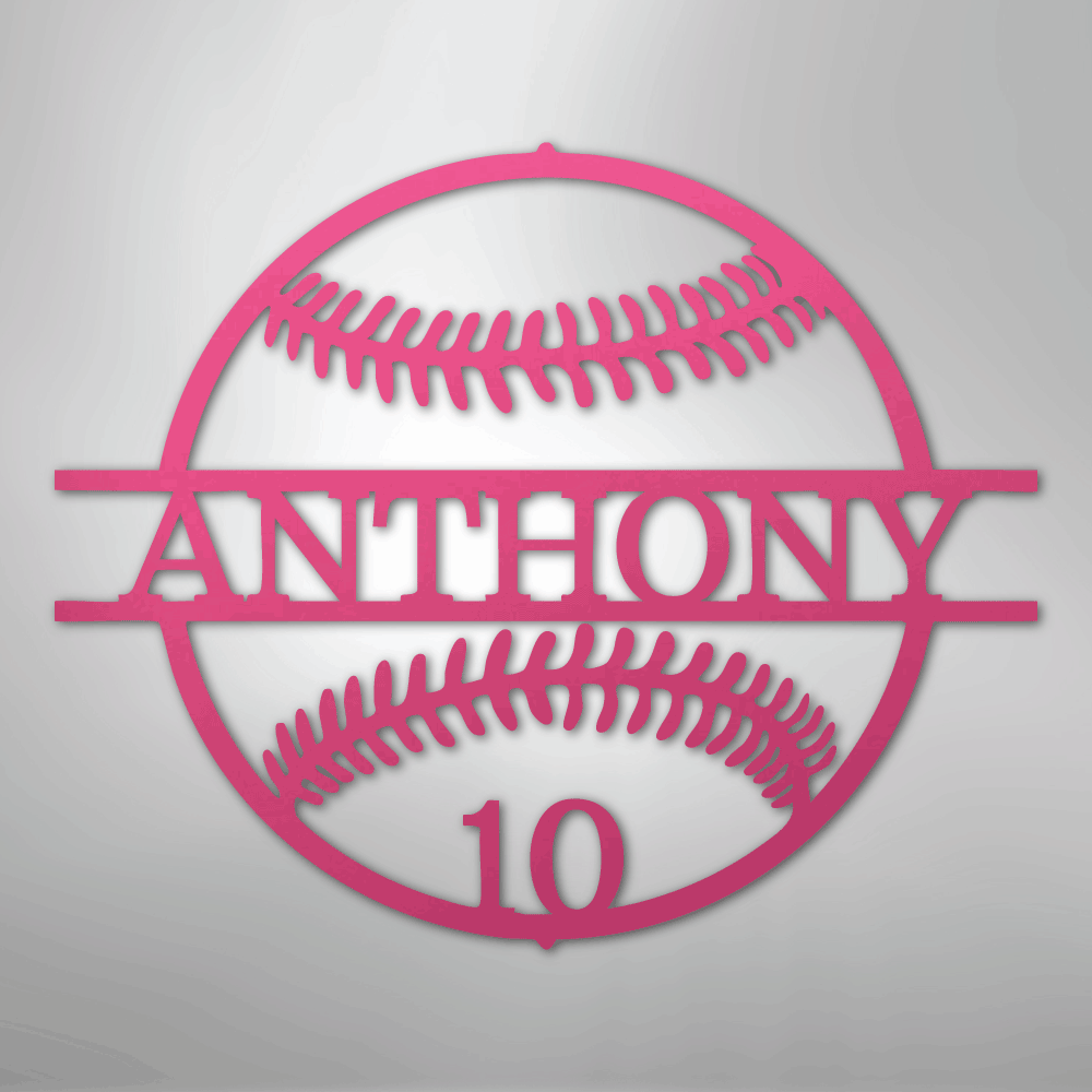 My Easy Monogram Steel Sign Pink / 24" Name and Number Baseball - Metal Sign