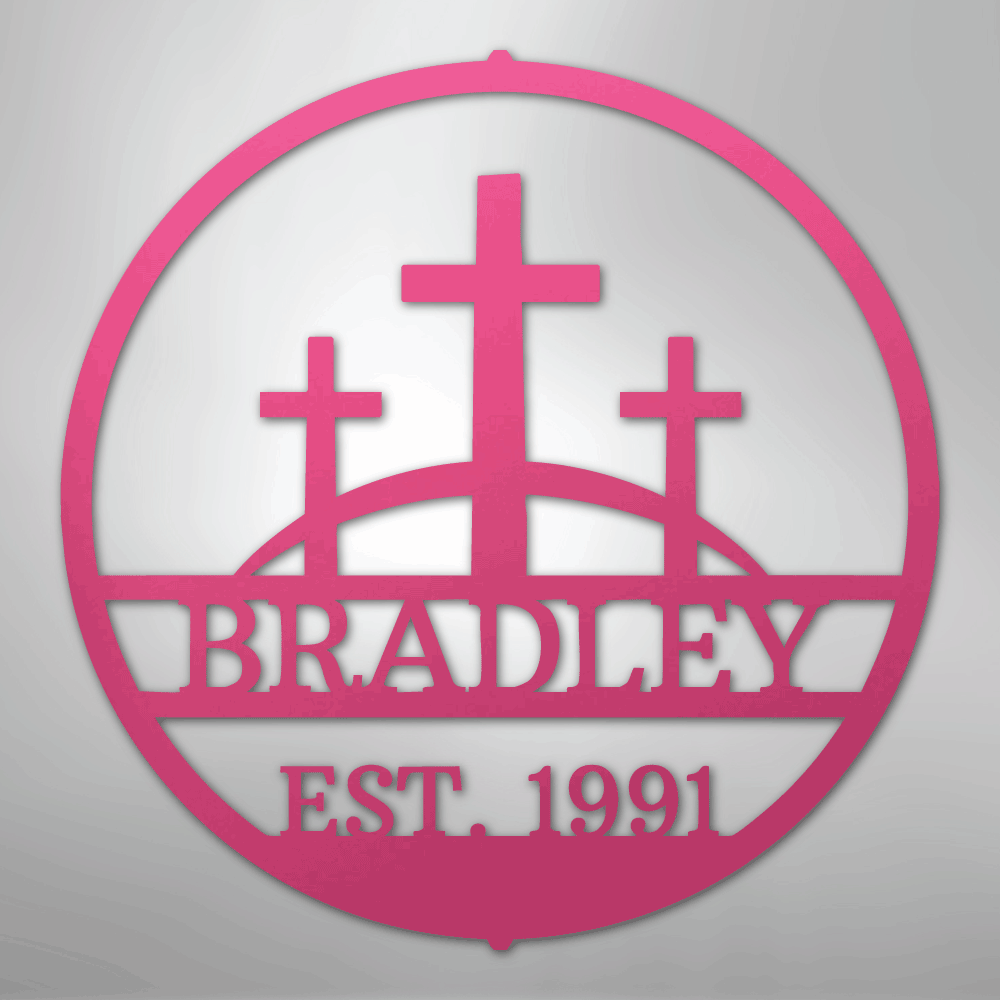 My Easy Monogram Steel Sign Pink / 24" Three Crosses Monogram - Steel Sign