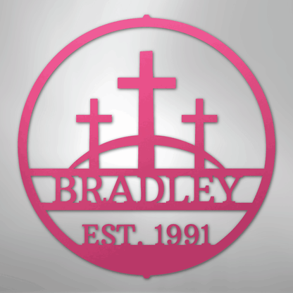 My Easy Monogram Steel Sign Pink / 24" Three Crosses Monogram - Steel Sign