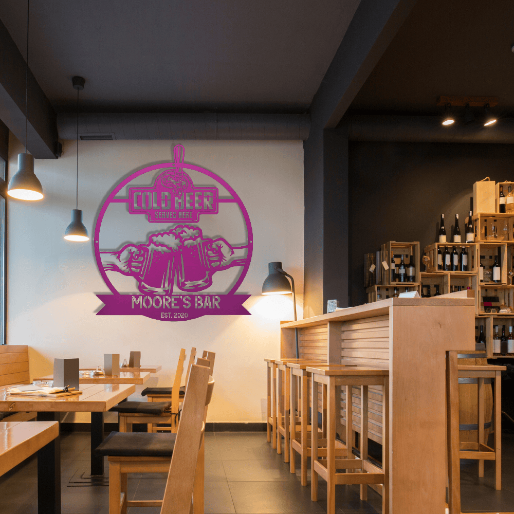 My Easy Monogram Steel Sign Purple / 12 Personalized Cold Beer Cheers Metal Wall Art