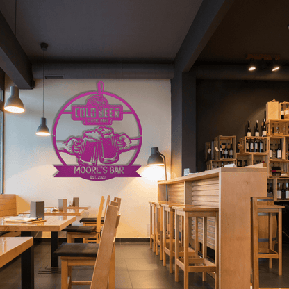 My Easy Monogram Steel Sign Purple / 12 Personalized Cold Beer Cheers Metal Wall Art