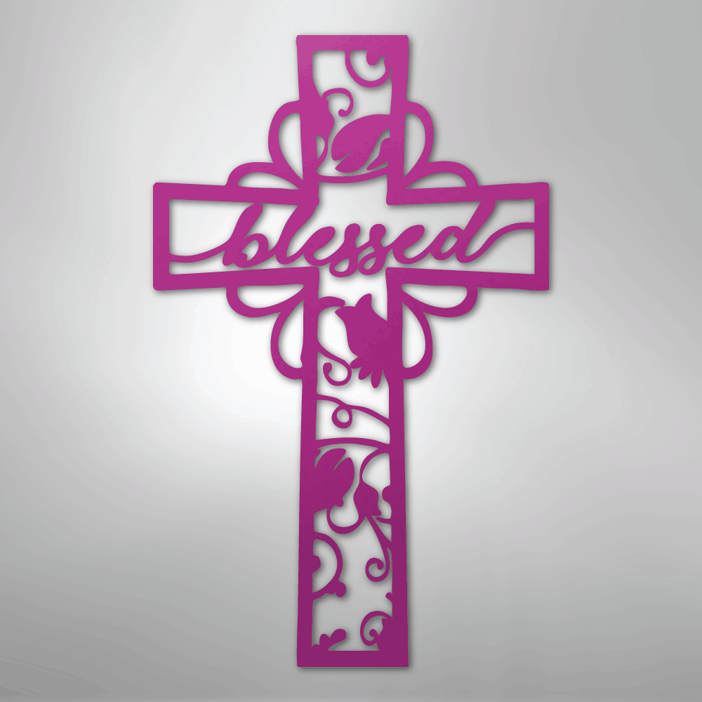 My Easy Monogram Steel Sign Purple / 24" Blessed Cross - Steel Sign