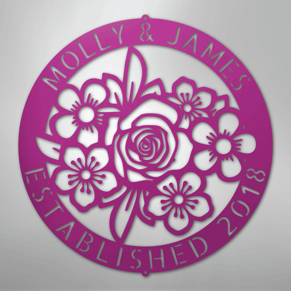 My Easy Monogram Steel Sign Purple / 24" Floral Ring Monogram - Steel Sign
