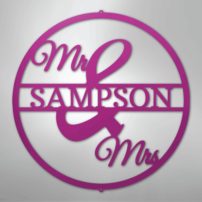 My Easy Monogram Steel Sign Purple / 24" Mr and Mrs Circle Monogram - Steel Sign