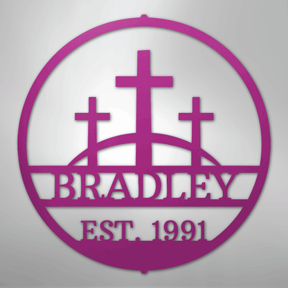 My Easy Monogram Steel Sign Purple / 24" Three Crosses Monogram - Steel Sign