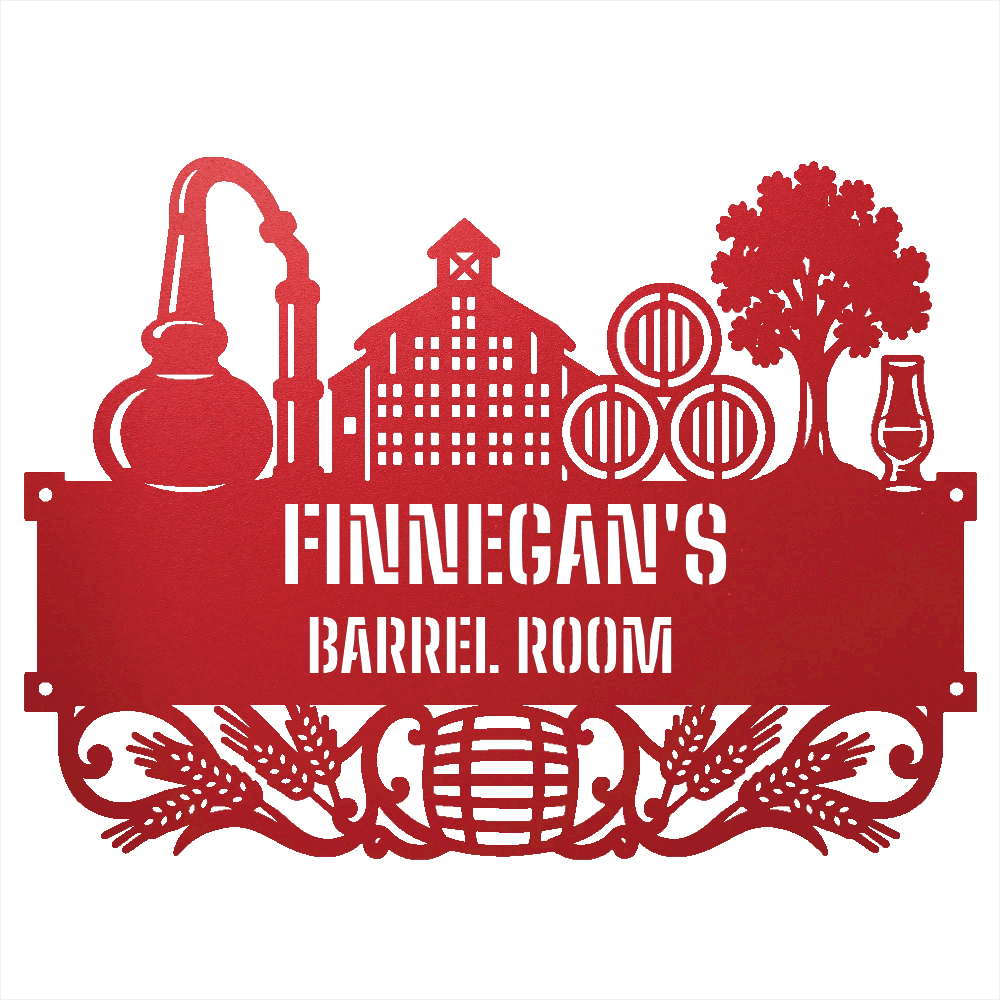 My Easy Monogram Steel Sign Red / 12 Personalized Distillery Barrel Room Metal Wall Art