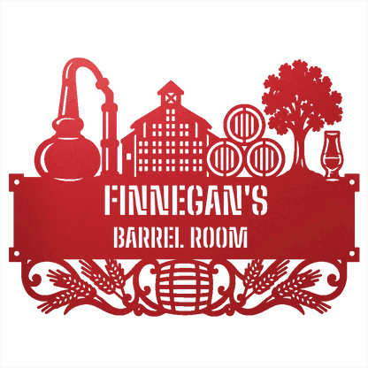 My Easy Monogram Steel Sign Red / 12 Personalized Distillery Barrel Room Metal Wall Art