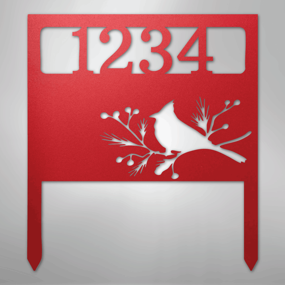 My Easy Monogram Steel Sign Red / 24" Bird Yard Address Stake - Steel Sign