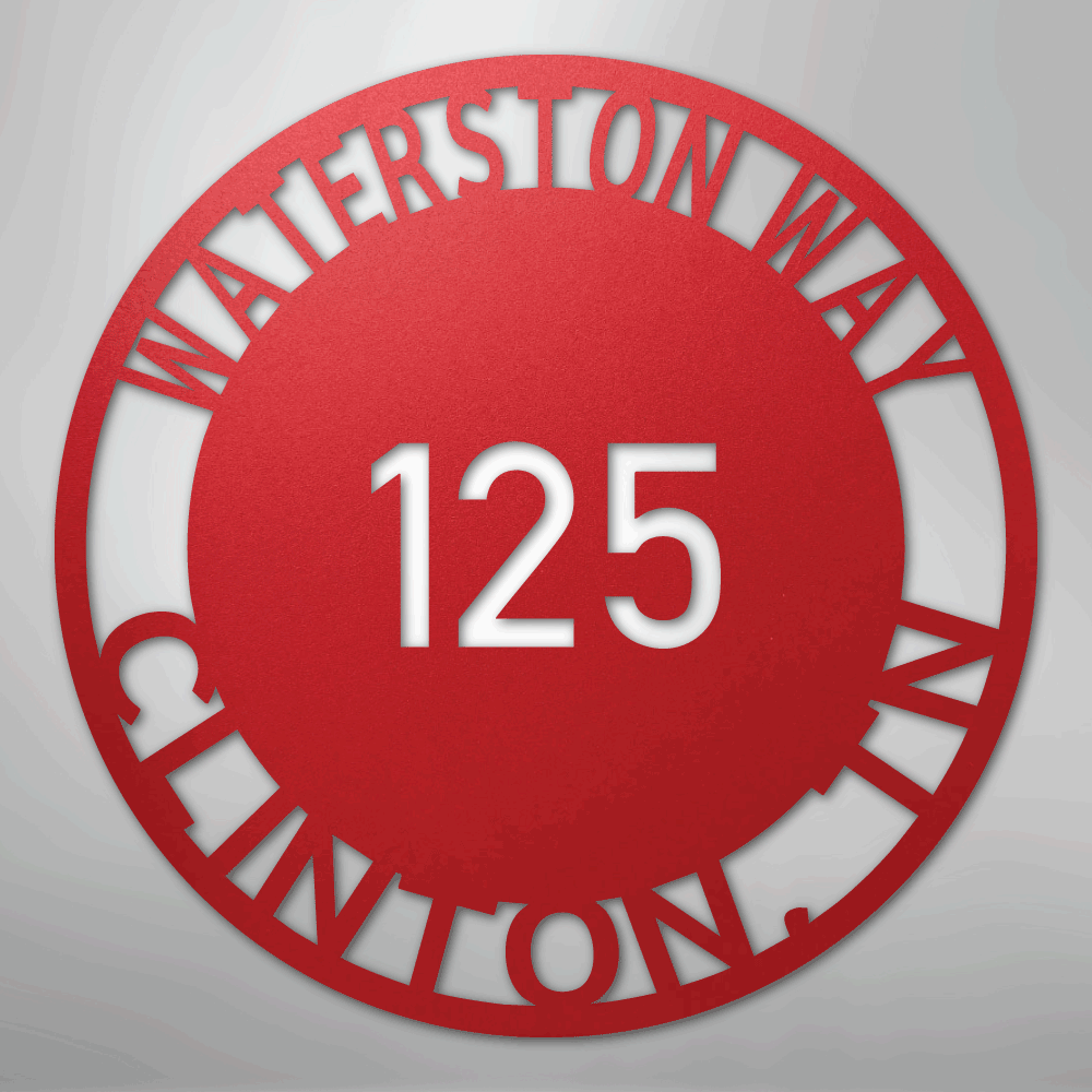 My Easy Monogram Steel Sign Red / 24" Bold Circle Address - Steel Sign