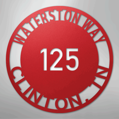 My Easy Monogram Steel Sign Red / 24" Bold Circle Address - Steel Sign