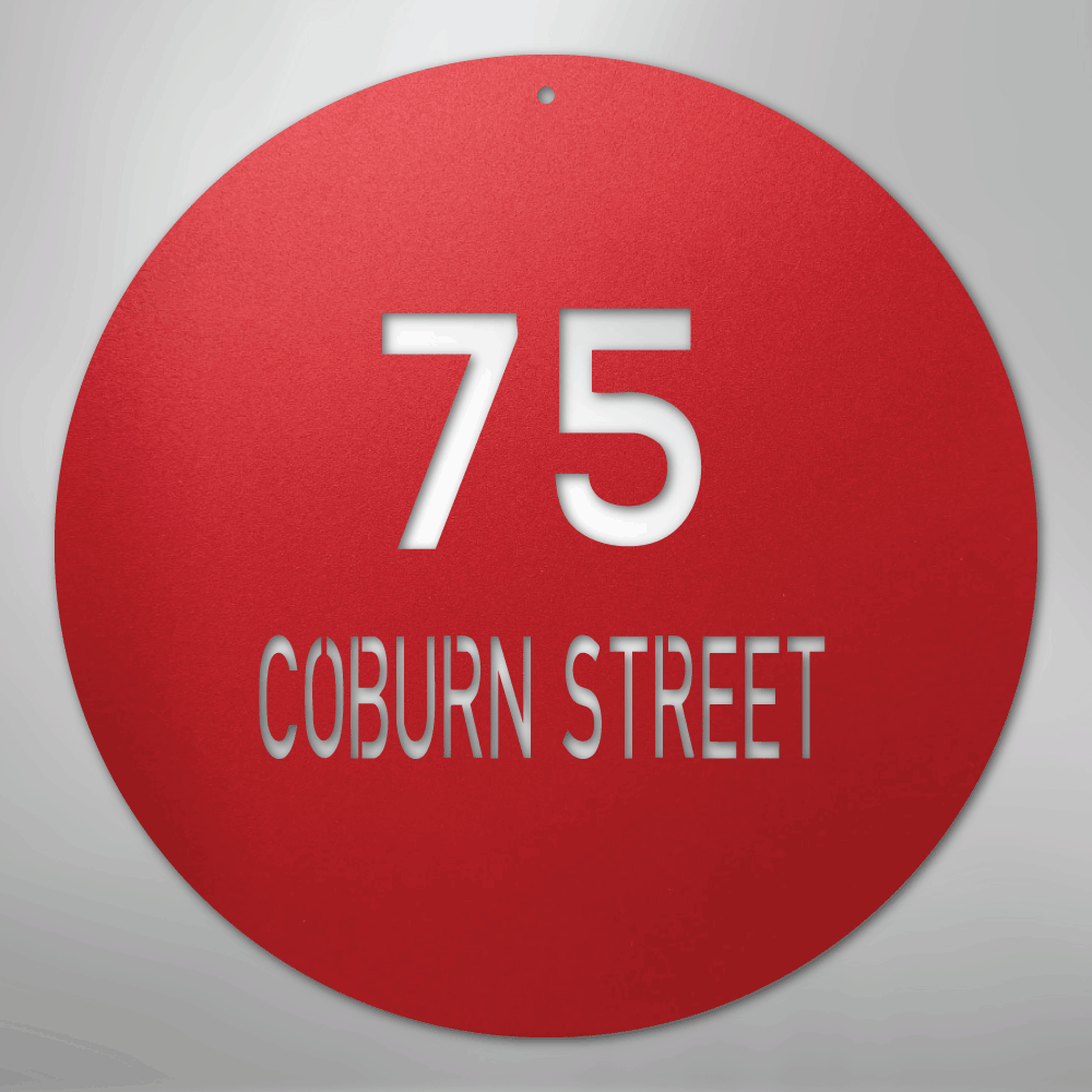 My Easy Monogram Steel Sign Red / 24" Circle Address - Steel Sign