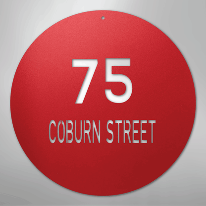 My Easy Monogram Steel Sign Red / 24" Circle Address - Steel Sign