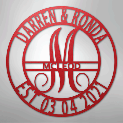 My Easy Monogram Steel Sign Red / 24" Elaborate Name - Steel Sign