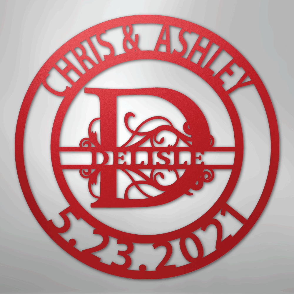 My Easy Monogram Steel Sign Red / 24" Elaborate Split Letter Family Name - Steel Sign