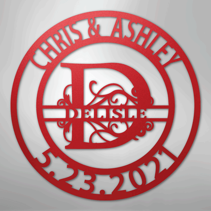 My Easy Monogram Steel Sign Red / 24" Elaborate Split Letter Family Name - Steel Sign
