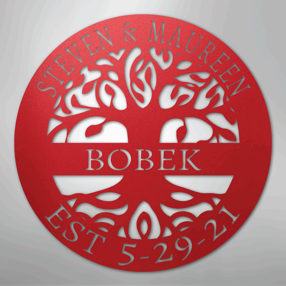 My Easy Monogram Steel Sign Red / 24" Elaborate Tree Of Life - Steel Sign