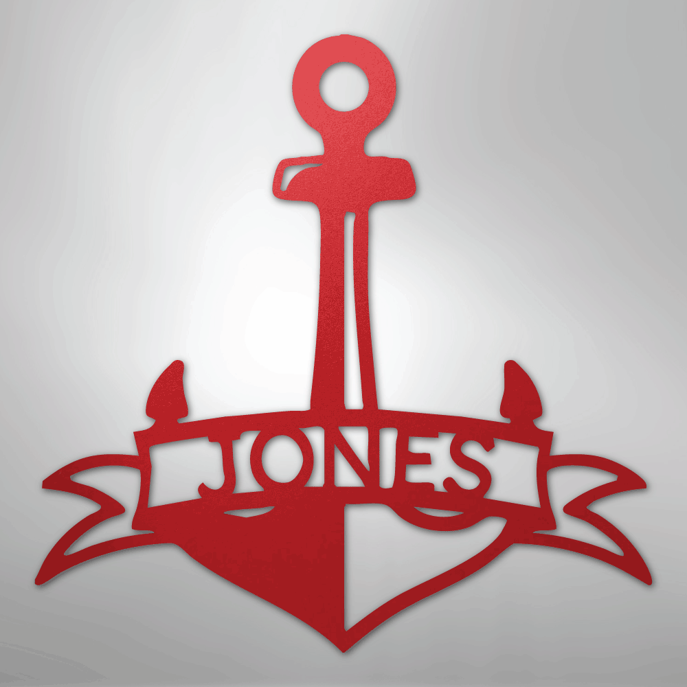 My Easy Monogram Steel Sign Red / 24" Fancy Anchor Banner - Steel Sign