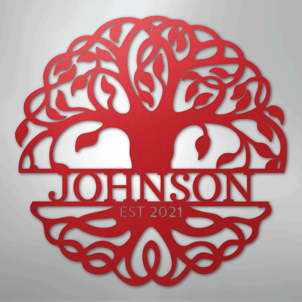 My Easy Monogram Steel Sign Red / 24" Fancy Tree of Life Monogram - Steel Sign