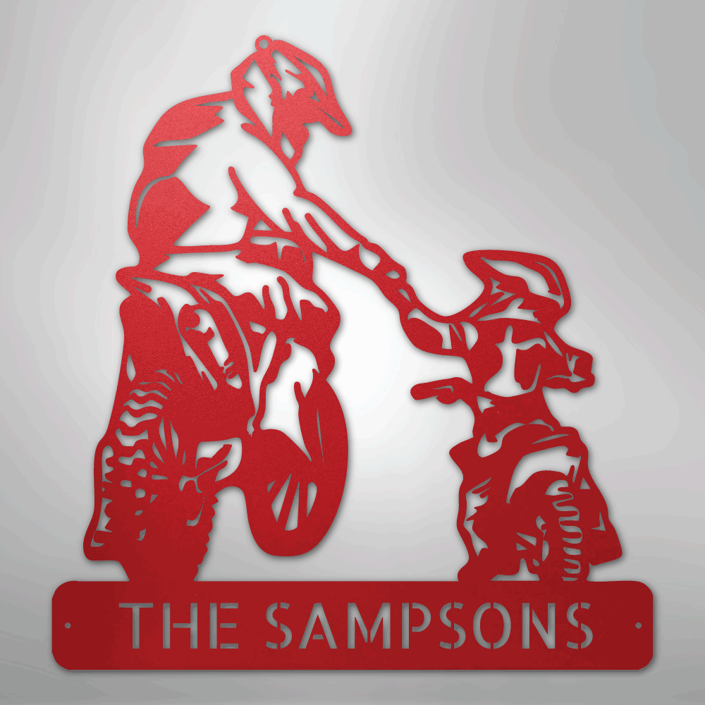 My Easy Monogram Steel Sign Red / 24" Father and Son Motorcross Monogram - Steel Sign