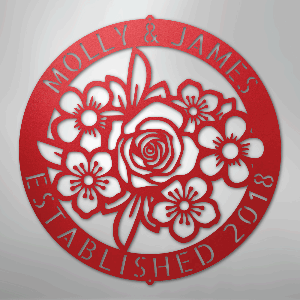 My Easy Monogram Steel Sign Red / 24" Floral Ring Monogram - Steel Sign