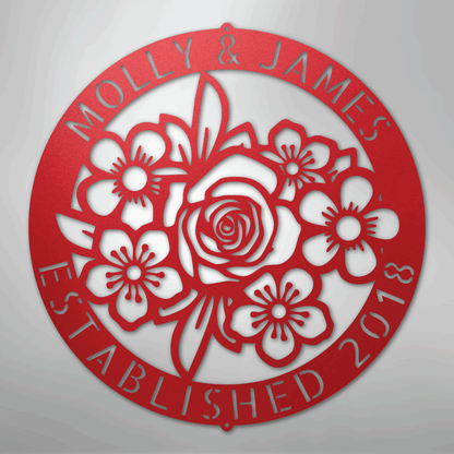 My Easy Monogram Steel Sign Red / 24" Floral Ring Monogram - Steel Sign