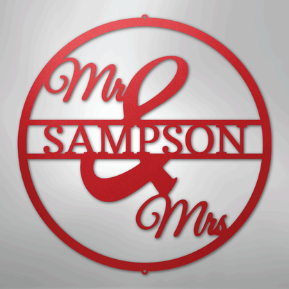 My Easy Monogram Steel Sign Red / 24" Mr and Mrs Circle Monogram - Steel Sign