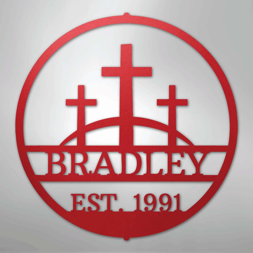 My Easy Monogram Steel Sign Red / 24" Three Crosses Monogram - Steel Sign