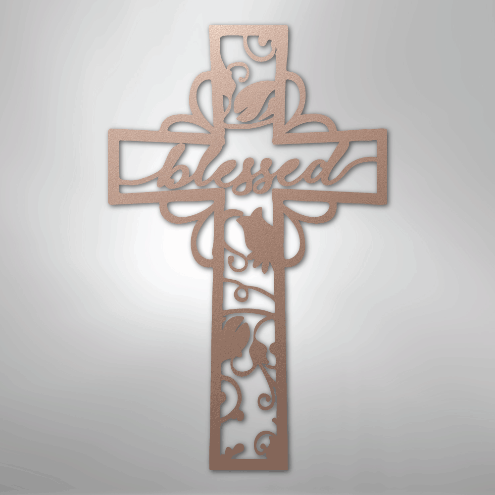 My Easy Monogram Steel Sign Rose / 24" Blessed Cross - Steel Sign