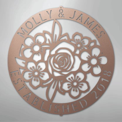 My Easy Monogram Steel Sign Rose / 24" Floral Ring Monogram - Steel Sign