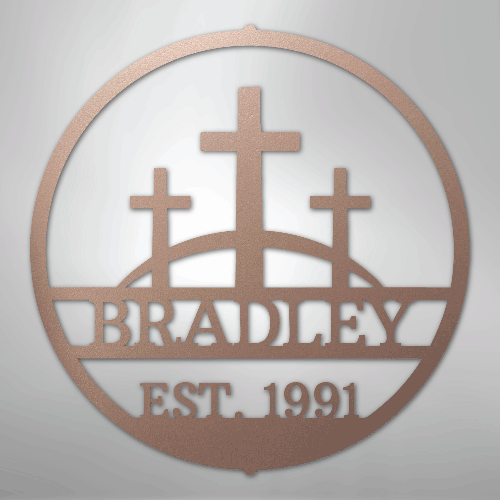 My Easy Monogram Steel Sign Rose / 24" Three Crosses Monogram - Steel Sign