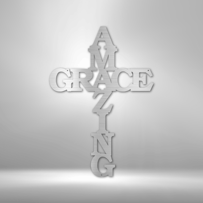 My Easy Monogram Steel Sign Silver / 12" Amazing Grace Cross - Steel Sign